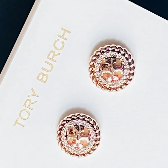 Tory Burch Gold and paved Crystal Stud Earrings